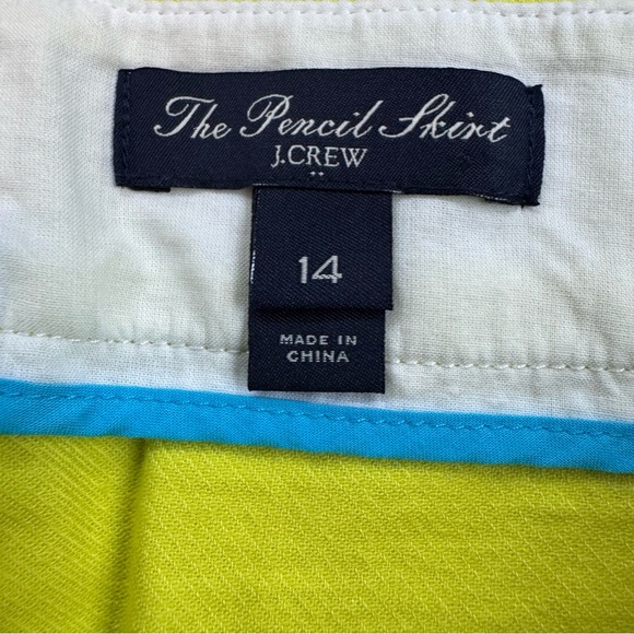J. Crew Factory Pencil Skirt Size 14 Yellow Green Cotton Skirt - Picture 3 of 3